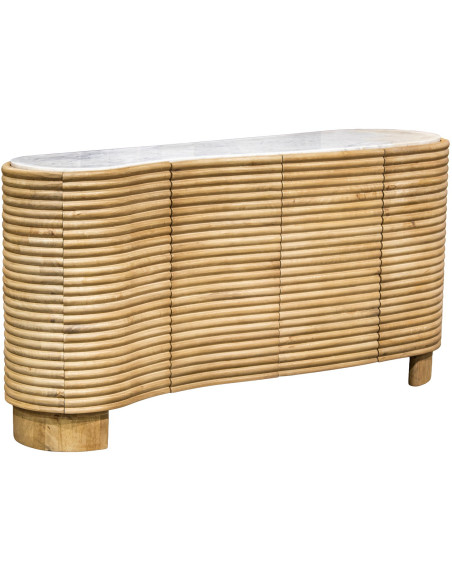Buffet manguier et marbre blanc 4 portes 160 cm Janiu  - 1