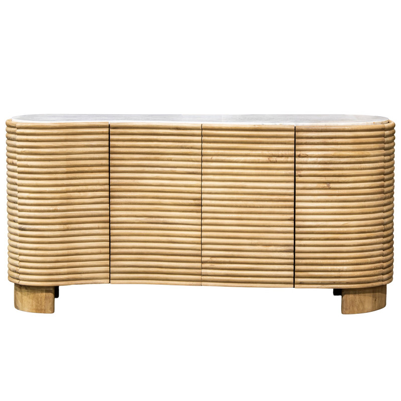Buffet manguier et marbre blanc 4 portes 160 cm Janiu  - 2