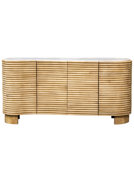 Buffet manguier et marbre blanc 4 portes 160 cm Janiu  - 2