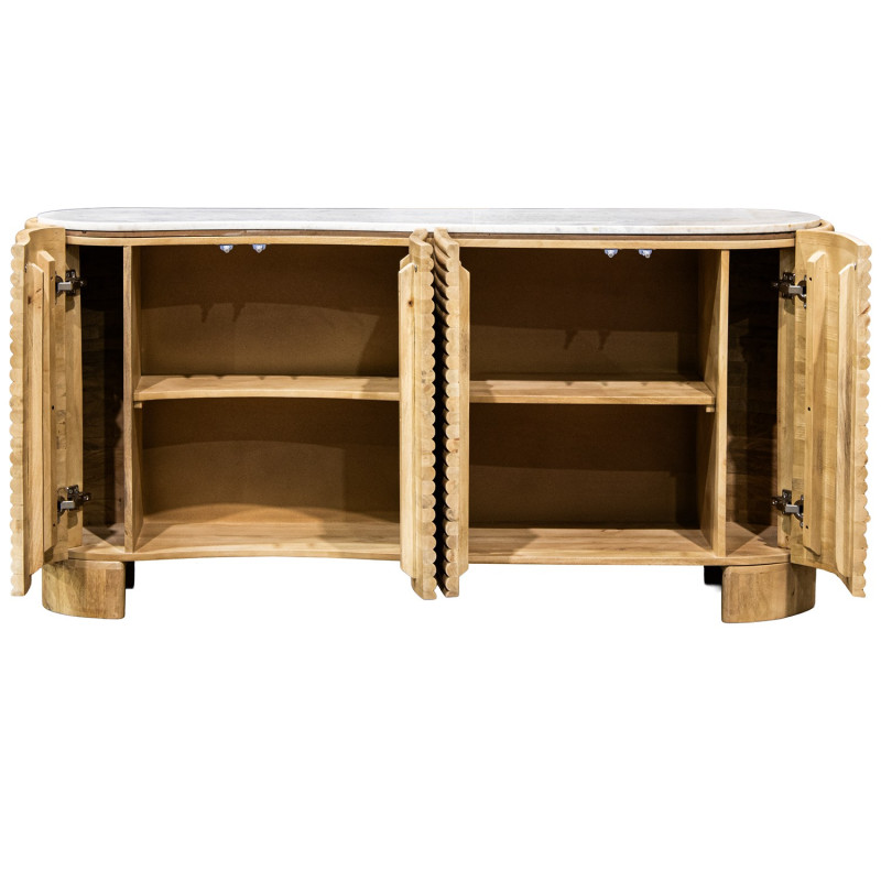 Buffet manguier et marbre blanc 4 portes 160 cm Janiu  - 3