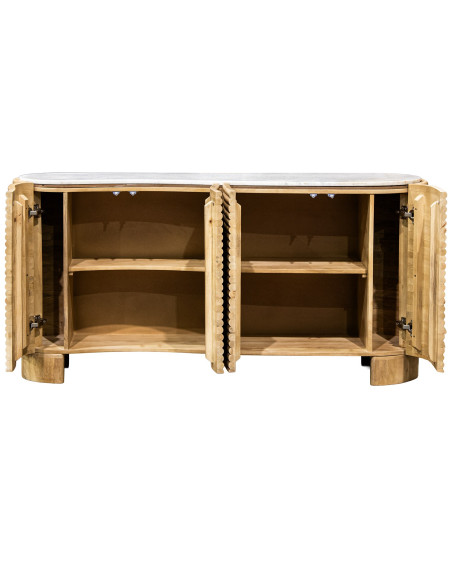 Buffet manguier et marbre blanc 4 portes 160 cm Janiu  - 3