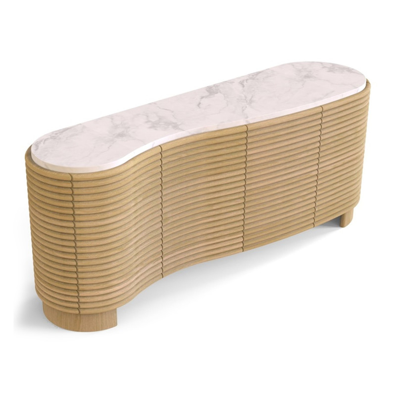 Buffet manguier et marbre blanc 4 portes 160 cm Janiu  - 4