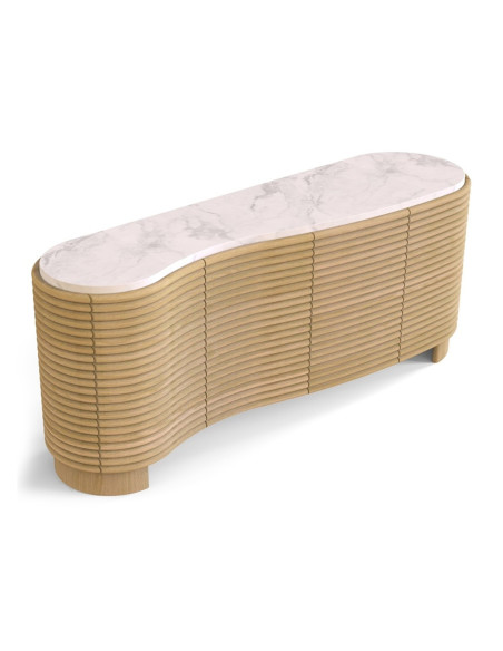 Buffet manguier et marbre blanc 4 portes 160 cm Janiu  - 4