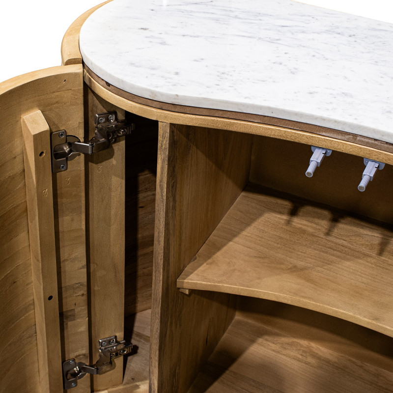 Buffet manguier et marbre blanc 4 portes 160 cm Janiu  - 5