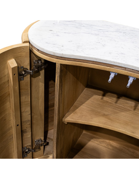 Buffet manguier et marbre blanc 4 portes 160 cm Janiu  - 5