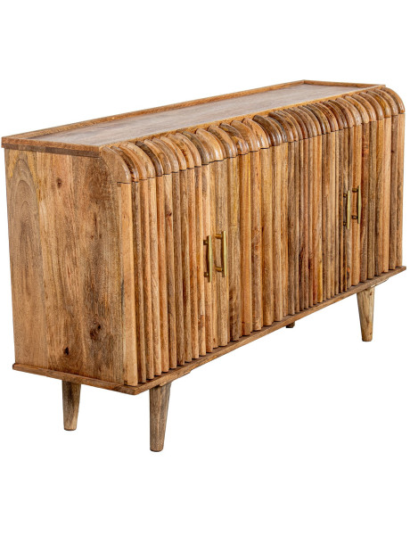 Buffet 4 portes manguier naturel rainuré 152x41x83 cm Muzuo  - 1
