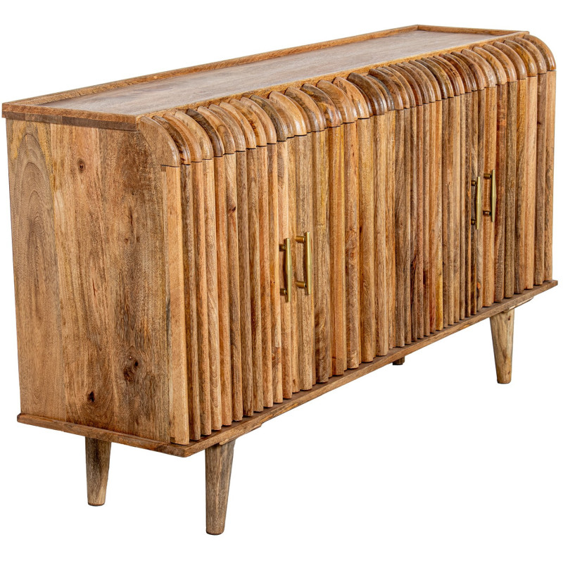 Buffet 4 portes manguier naturel rainuré 152x41x83 cm Muzuo  - 1