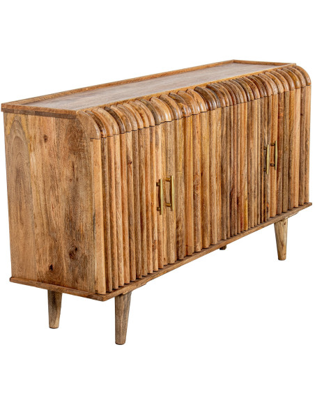 Buffet 4 portes manguier naturel rainuré 152x41x83 cm Muzuo  - 1