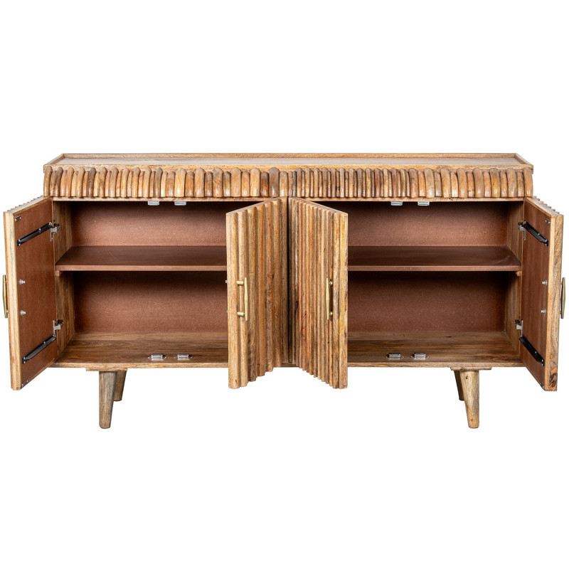 Buffet 4 portes manguier naturel rainuré 152x41x83 cm Muzuo  - 2