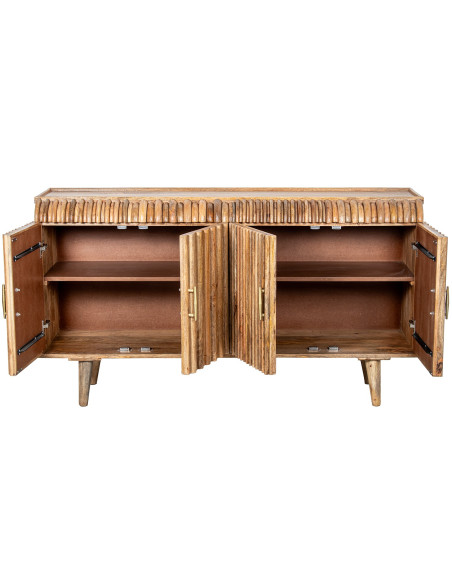 Buffet 4 portes manguier naturel rainuré 152x41x83 cm Muzuo  - 2