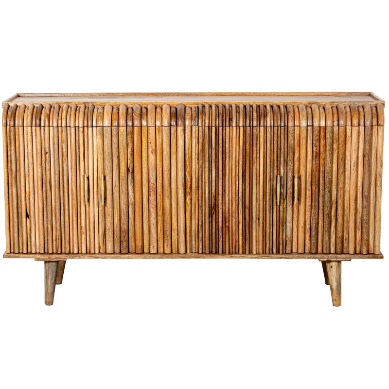 Buffet 4 portes manguier naturel rainuré 152x41x83 cm Muzuo  - 3