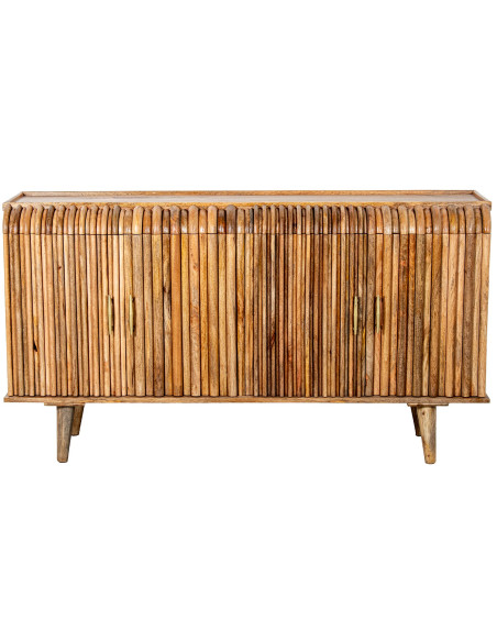 Buffet 4 portes manguier naturel rainuré 152x41x83 cm Muzuo  - 3