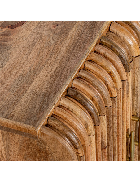 Buffet 4 portes manguier naturel rainuré 152x41x83 cm Muzuo  - 6