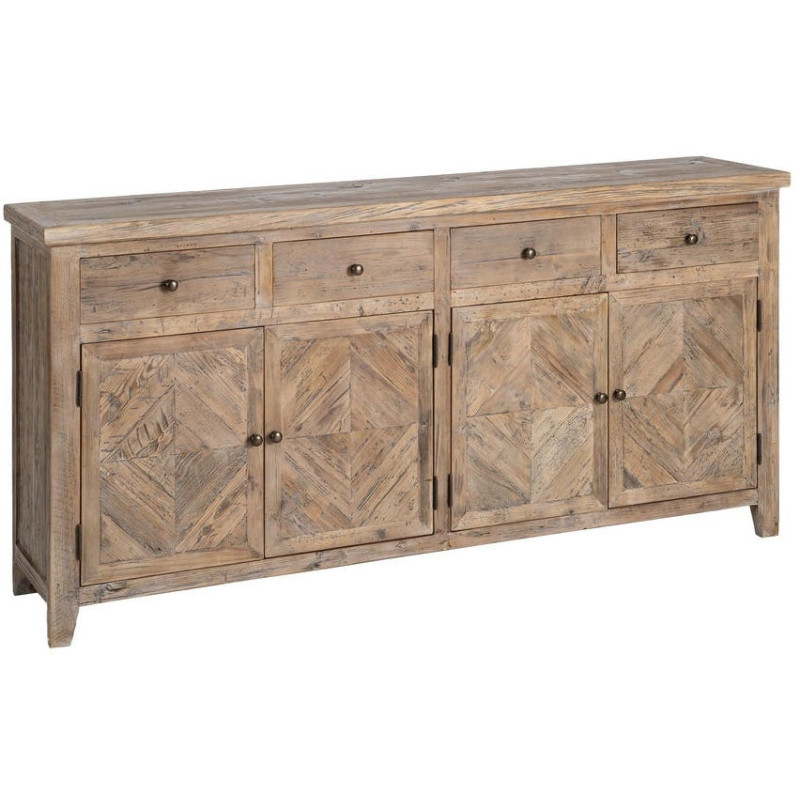 Buffet en pin recyclé naturel 4 portes 4 tiroirs 180x42x88 cm Taben Ixia - 1