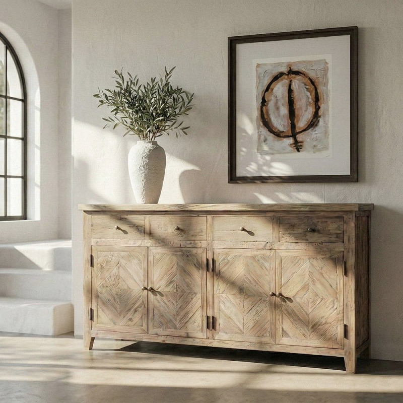 Buffet en pin recyclé naturel 4 portes 4 tiroirs 180x42x88 cm Taben Ixia - 2