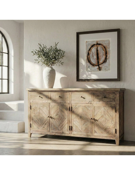 Buffet en pin recyclé naturel 4 portes 4 tiroirs 180x42x88 cm Taben Ixia - 2