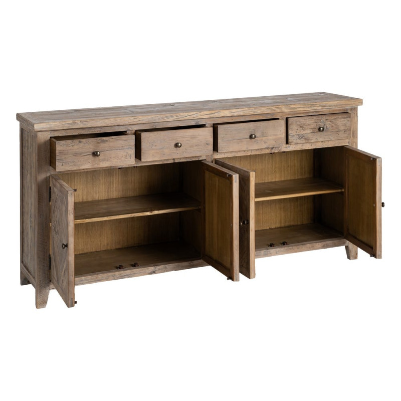 Buffet en pin recyclé naturel 4 portes 4 tiroirs 180x42x88 cm Taben Ixia - 3