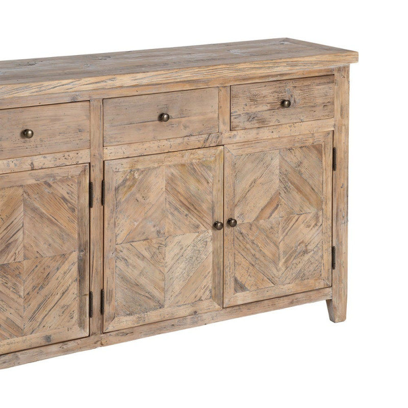 Buffet en pin recyclé naturel 4 portes 4 tiroirs 180x42x88 cm Taben Ixia - 4