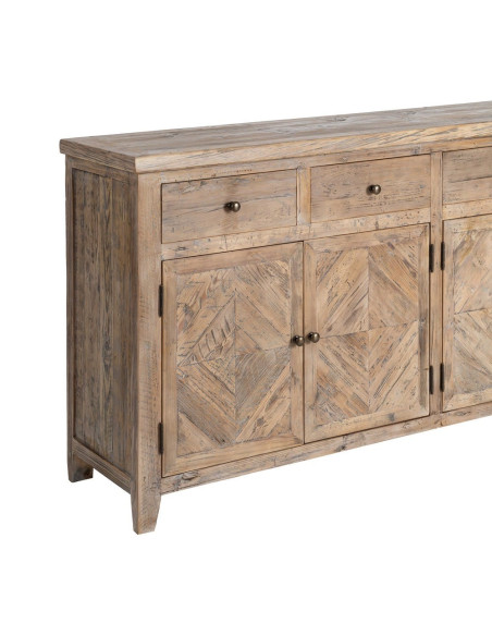 Buffet en pin recyclé naturel 4 portes 4 tiroirs 180x42x88 cm Taben Ixia - 5