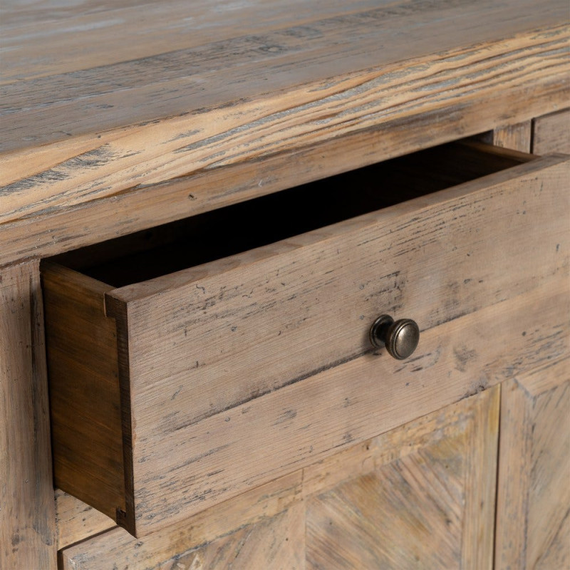 Buffet en pin recyclé naturel 4 portes 4 tiroirs 180x42x88 cm Taben Ixia - 8