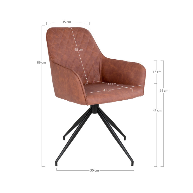Fauteuil salle à manger pivotant 360° cognac en polyuréthane 56x62x89 cm Harbo  - 2