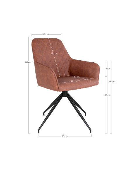 Fauteuil salle à manger pivotant 360° cognac en polyuréthane 56x62x89 cm Harbo  - 2