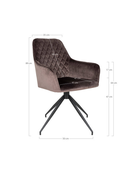 Fauteuil de salle à manger pivotant taupe en velours 56x62x89 cm Harbo House Nordic - 6