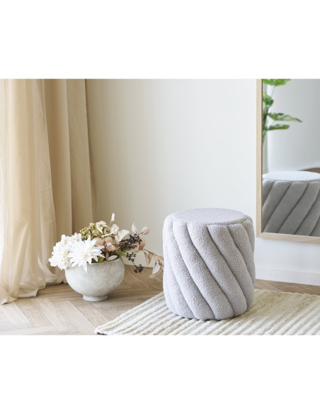 Pouf rond bouclette gris torsadé Ø38x40 cm Sana House Nordic - 2