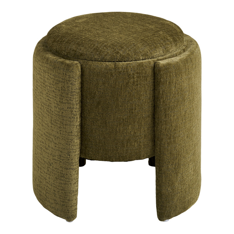 Pouf coffre chenille vert olive Ø42x44 cm Walsdorf House Nordic - 3