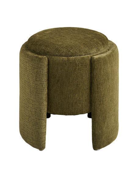 Pouf coffre chenille vert olive Ø42x44 cm Walsdorf House Nordic - 3