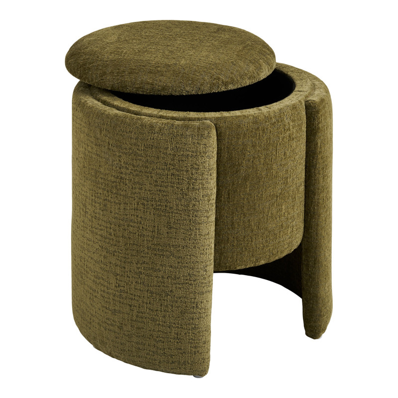 Pouf coffre chenille vert olive Ø42x44 cm Walsdorf House Nordic - 4