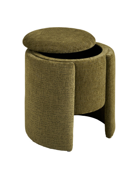 Pouf coffre chenille vert olive Ø42x44 cm Walsdorf House Nordic - 4