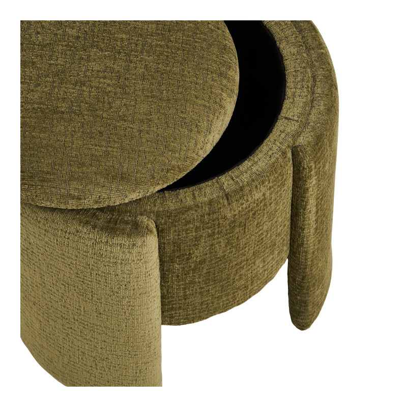 Pouf coffre chenille vert olive Ø42x44 cm Walsdorf House Nordic - 6