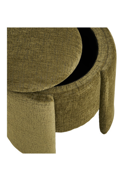 Pouf coffre chenille vert olive Ø42x44 cm Walsdorf House Nordic - 6