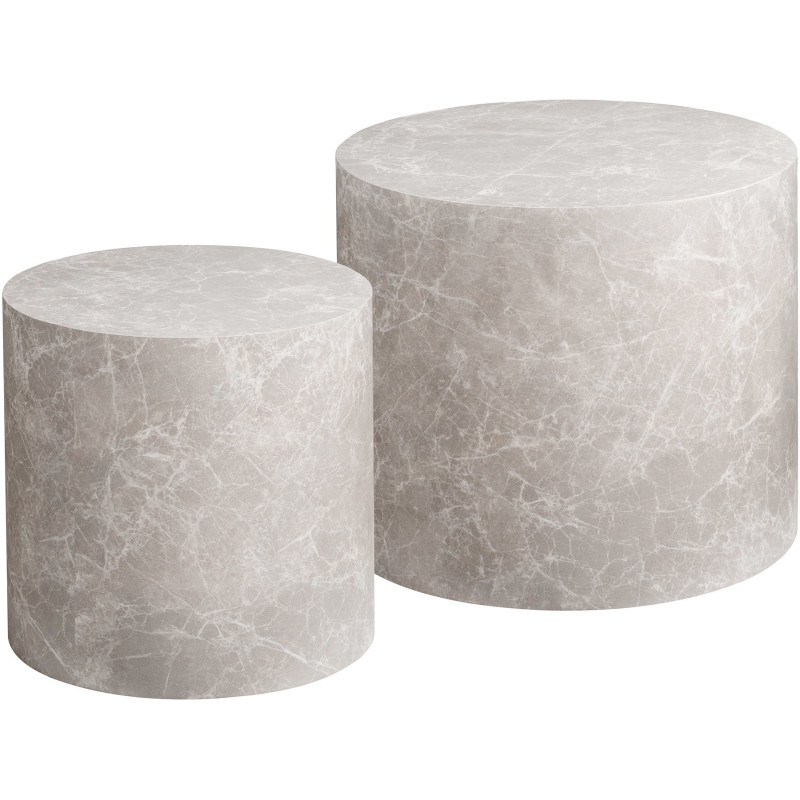 Lot de 2 tables basses rondes effet marbre beige Ø38/48 cm Prague House Nordic - 1