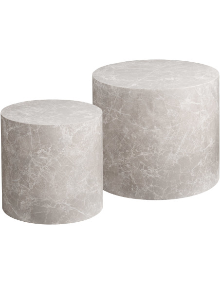 Lot de 2 tables basses rondes effet marbre beige Ø38/48 cm Prague House Nordic - 1