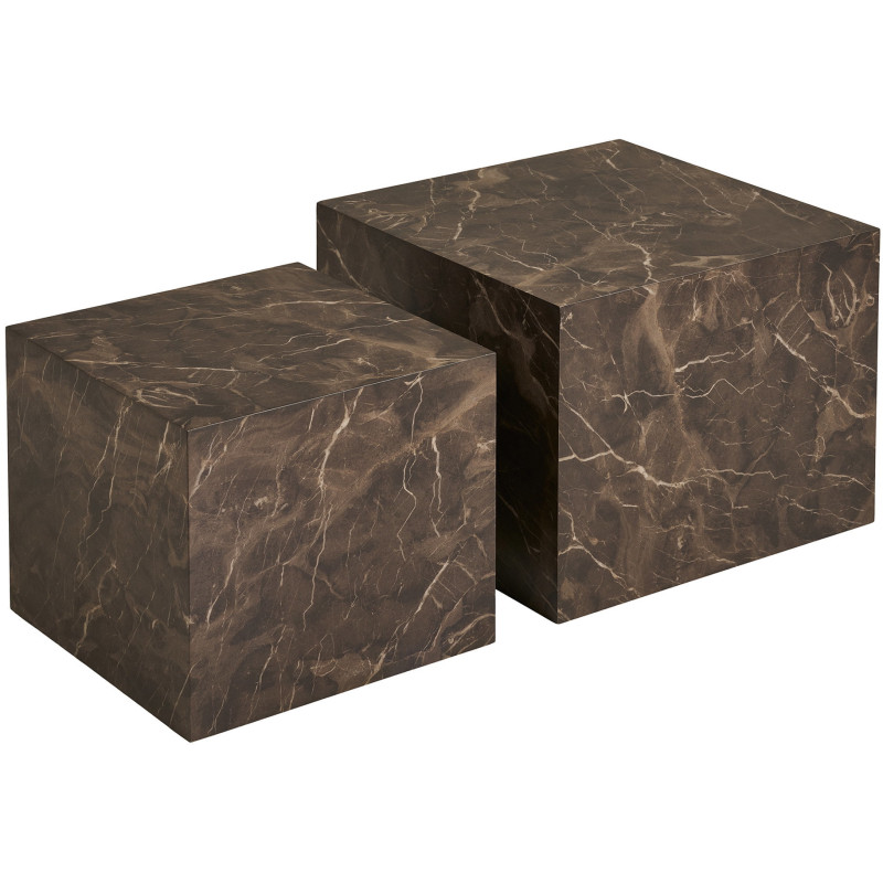 Lot de 2 tables basses cubes effet marbre brun 40/50 cm Prague House Nordic - 1