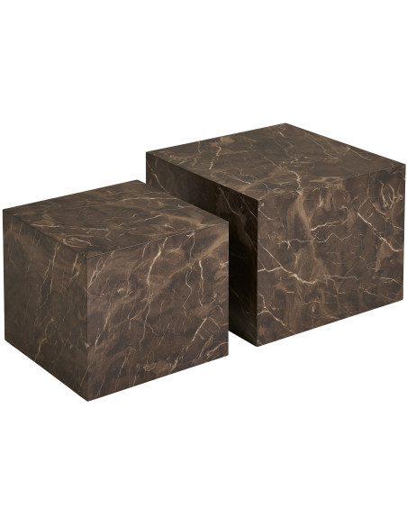 Lot de 2 tables basses cubes effet marbre brun 40/50 cm Prague House Nordic - 1