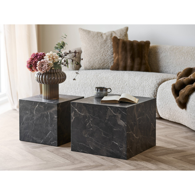 Lot de 2 tables basses cubes effet marbre brun 40/50 cm Prague House Nordic - 2