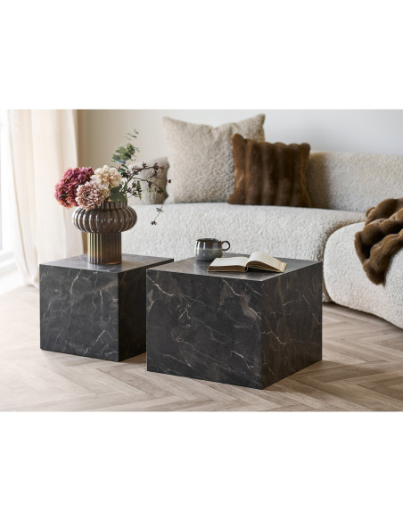 Lot de 2 tables basses cubes effet marbre brun 40/50 cm Prague House Nordic - 2