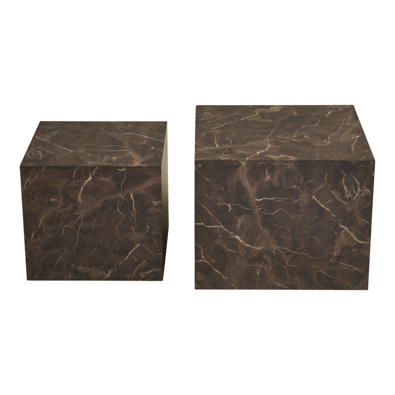 Lot de 2 tables basses cubes effet marbre brun 40/50 cm Prague House Nordic - 3