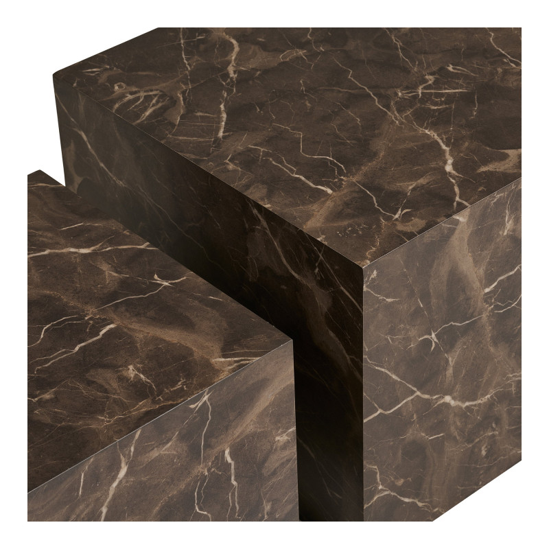 Lot de 2 tables basses cubes effet marbre brun 40/50 cm Prague House Nordic - 4