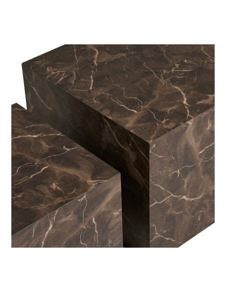 Lot de 2 tables basses cubes effet marbre brun 40/50 cm Prague House Nordic - 4