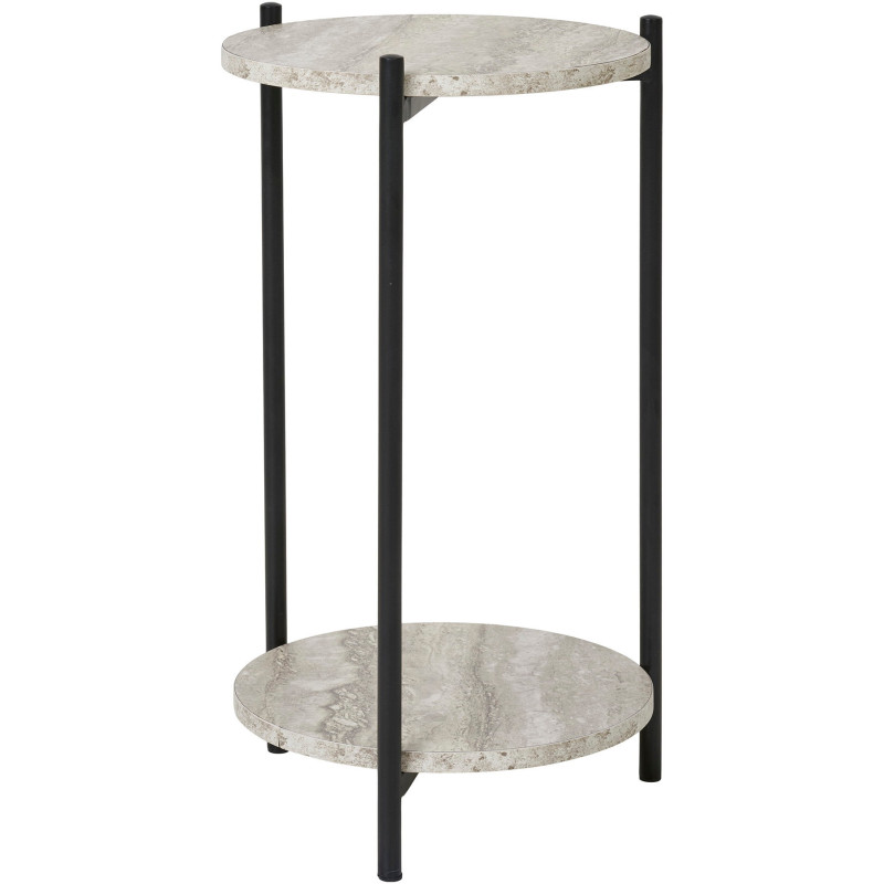 Table d'appoint 2 plateaux effet travertin beige et métal noir 27x46 cm Leuven House Nordic - 1