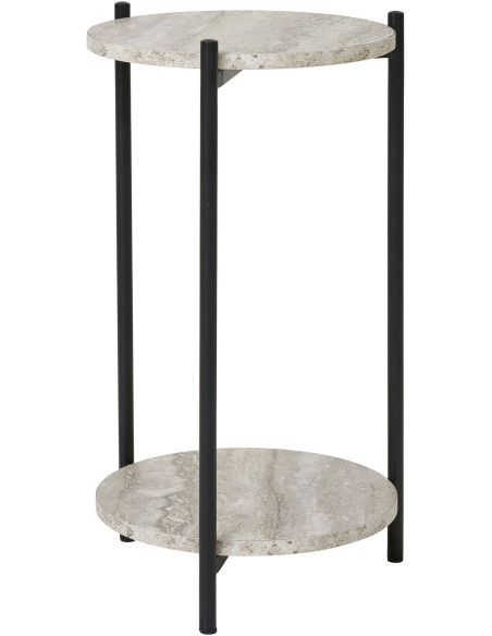 Table d'appoint 2 plateaux effet travertin beige et métal noir 27x46 cm Leuven House Nordic - 1