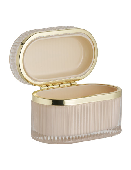 Boîte à bijoux Art déco en verre strié beige doré 13,5x8x9 cm Love House Nordic - 3