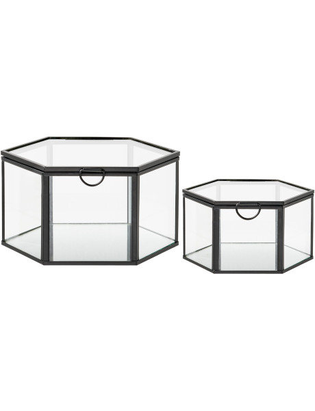 Lot de 2 boîtes à bijoux en verre et métal noir 11/16 cm Torpe House Nordic - 1