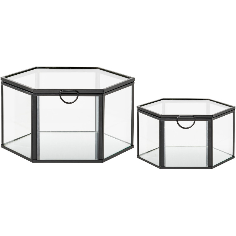 Lot de 2 boîtes à bijoux en verre et métal noir 11/16 cm Torpe House Nordic - 1