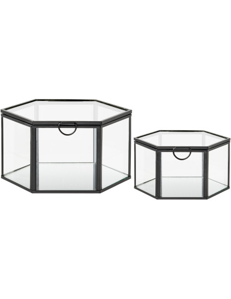 Lot de 2 boîtes à bijoux en verre et métal noir 11/16 cm Torpe House Nordic - 1