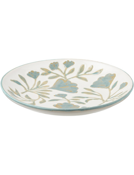 Plateau décoratif floral en céramique blanc et bleu Ø35,5x5 cm Elnorrup House Nordic - 1